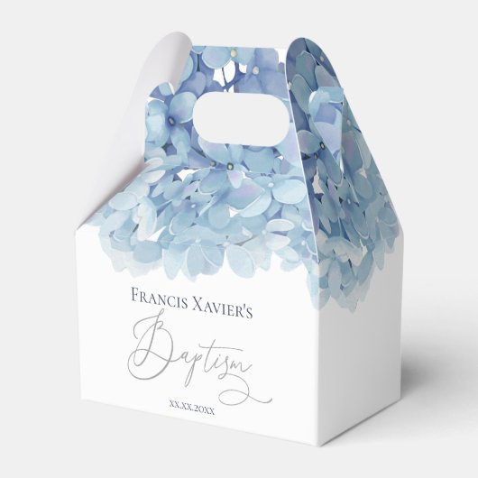 waterverf blauwe hortensia Doop Bedankdoosjes (Voorkant Zijde)