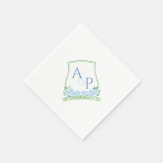 Waterverf Blauwe Hortensia Groene Trouw Monogram Servet