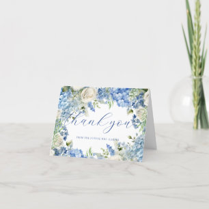 Waterverf Blauwe Hortensia Rozen Elegant Schrift Bedankkaart
