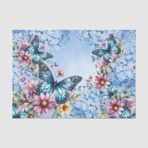 Waterverf Blauwe Hortensia & Vlinders Tissuepapier