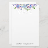 Waterverf Blauwe Hortensia's & Witte Bloemen Bloem Briefpapier (Voorkant / Achterkant)