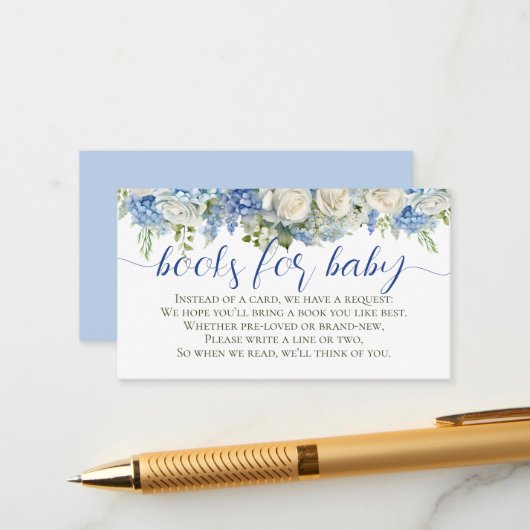 Waterverf Blauwe Hydrangea Bloemen Boeken voor Bab Informatiekaartje (Voorkant / Achterkant in situ)