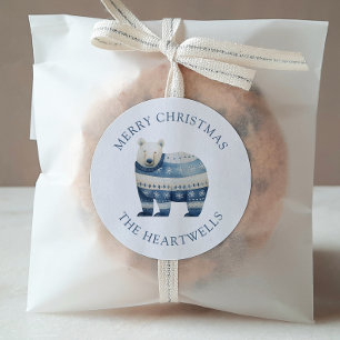 Waterverf Blauwe IJsbeer Prettig Kerstfeest Ronde Sticker