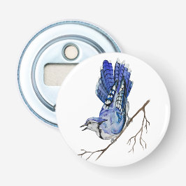 Waterverf blauwe jay button flesopener