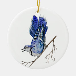 Waterverf blauwe jay keramisch ornament
