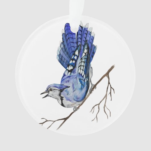 Waterverf blauwe jay ornament (voorkant)