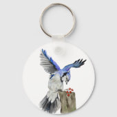 Waterverf blauwe jay sleutelhanger (Voorkant)
