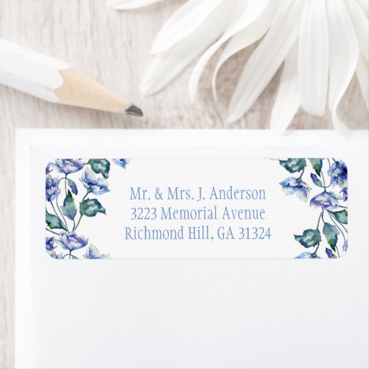 Waterverf Blauwe Klaprozen Etiket (Insitu)