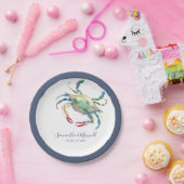 Waterverf Blauwe krab Klein Strand Bruiloft Papieren Bordje (Feest)