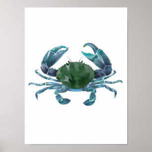 Waterverf blauwe krab schaaldieren poster