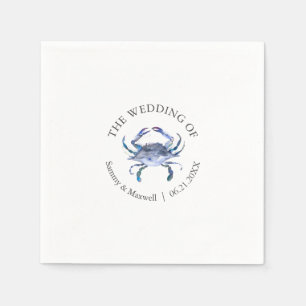 Waterverf Blauwe Krab Strand Bruiloft Cocktail Ser Servet