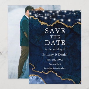 Waterverf Blauwe Marmer Agate Geode Lichten Foto Save The Date