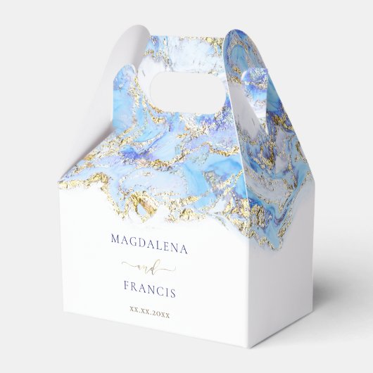 waterverf blauwe marmer | bruiloft bedankdoosjes (Voorkant Zijde)
