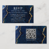 Waterverf blauwe marmer bruiloft RSVP QR Terug Informatiekaartje (Voorkant / Achterkant)