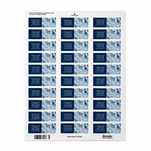 waterverf blauwe marmer van de strand - nautische etiket (Full Sheet)