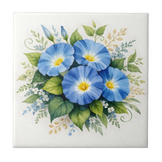 Waterverf Blauwe Morgen Glorie Bloemen Tegeltje