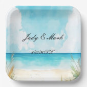 Waterverf Blauwe Oceaan Beach Weddenschap Papieren Bordje (Voorkant)