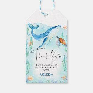 Waterverf Blauwe Oceaan onder het Zeeen Baby showe Cadeaulabel