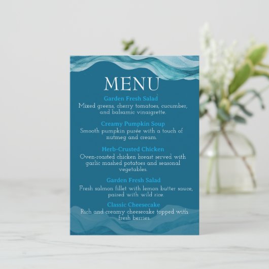 waterverf blauwe oceaangolven menu (Staand voorkant)