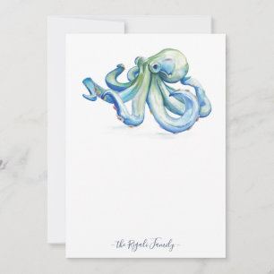 Waterverf Blauwe Octopus Notitiekaarten met envelo Notitiekaartje