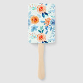 Waterverf Blauwe Oranje Florals Weddenschap Handwaaier (Achterkant)