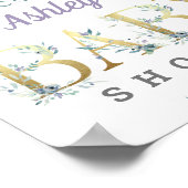 Waterverf Blauwe paarse bloemen welkom Baby shower Poster (Hoek)