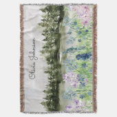 Waterverf Blauwe Paarse bloemenweide op de berg Deken (Voorkant Verticaal)