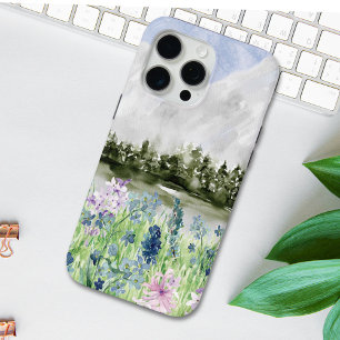 Waterverf Blauwe Paarse Bloemwei op Berg iPhone 15 Pro Max Hoesje