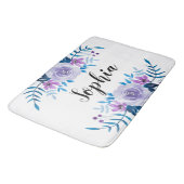 Waterverf Blauwe Paarse Floral - Aangepaste tekst Badmat (Gekanteld)