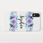 Waterverf Blauwe Paarse Floral - Aangepaste tekst Case-Mate iPhone Case (Achterkant (horizontaal))