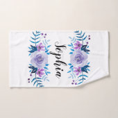 Waterverf Blauwe Paarse Floral - Aangepaste tekst Handdoek (Handdoek)