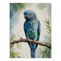 Waterverf blauwe parkiet eucalyptusboom