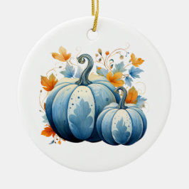 Waterverf Blauwe Pompoenen & Herfstbladeren Keramisch Ornament