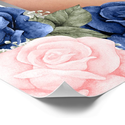 Waterverf Blauwe Roze Bloem Foto Rouwbord Poster (Hoek)
