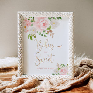 Waterverf blauwe roze flora baby's zijn zoet poster