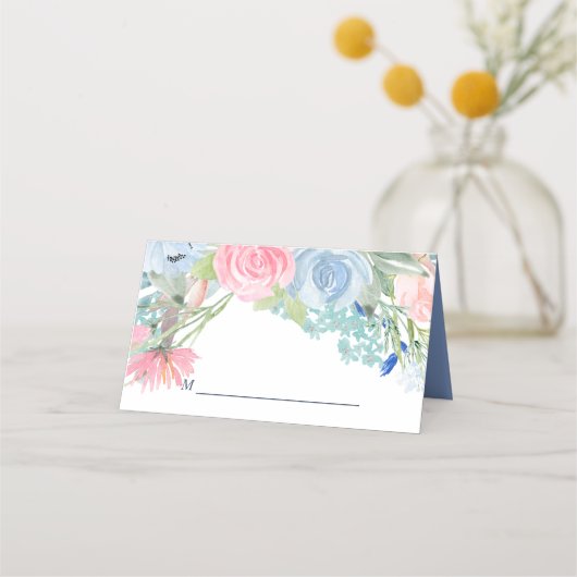 Waterverf Blauwe Roze Floral Wedding (Voorkant)