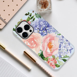 Waterverf Blauwe Roze Hortensia Pioen Lente Bloems Case-Mate iPhone 14 Pro Max Hoesje