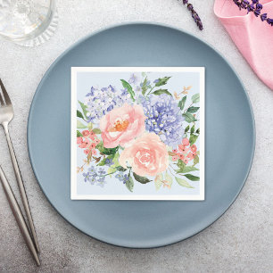 Waterverf Blauwe Roze Hortensia Pioen Lente Bloems Servet