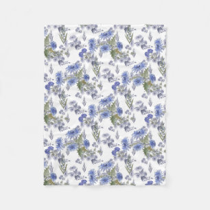 Waterverf blauwe rozen bloemen veet wit fleece deken