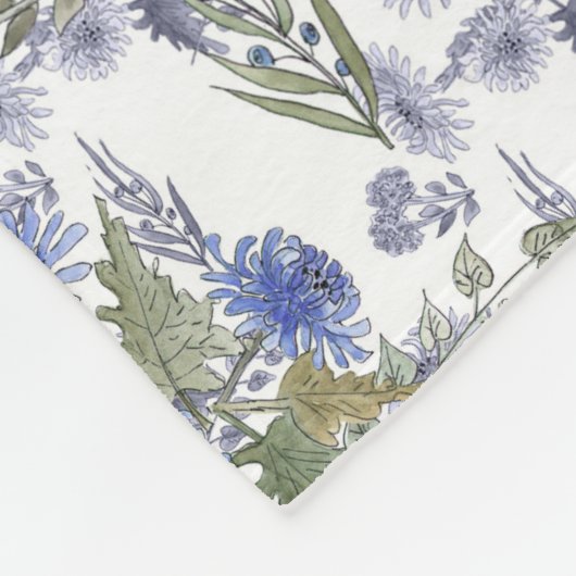 Waterverf blauwe rozen bloemen veren wit fleece deken (Hoek)