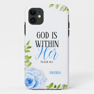 Waterverf Blauwe Rozen met Bladeren Girly Faith iPhone 11 Hoesje