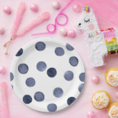 WATERVERF . Blauwe stip. Papieren Bordje (Feest)