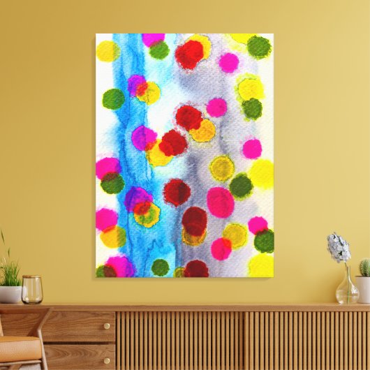 Waterverf blauwe stippen abstract canvas afdruk (Insitu (Woonkamer))