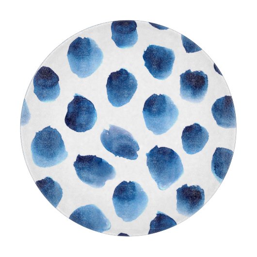 Waterverf Blauwe Stippen: Hand geschilderd Naadloo Snijplank (Voorkant)