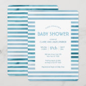 Waterverf Blauwe strepen Eenvoudig Baby shower Kaart (Voorkant / Achterkant)