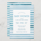 Waterverf Blauwe strepen Eenvoudig Baby shower Kaart (Voorkant / Achterkant)