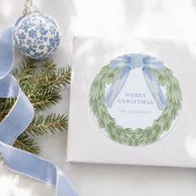 Waterverf Blauwe Strik Groene Kerst Ronde