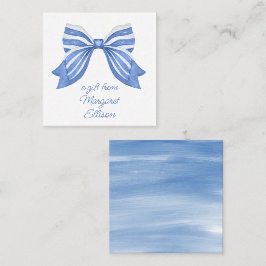 Waterverf Blauwe Striped Bow Cadeaubehuizing Notitiekaartje (Voorkant / Achterkant)