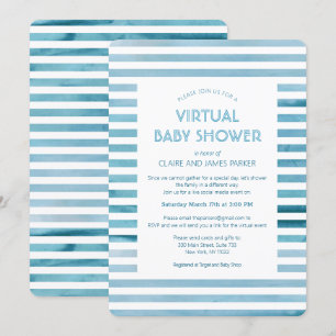 Waterverf Blauwe Stripes Virtueel Baby shower Kaart