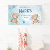 waterverf Blauwe teddybeer kinder welkom Spandoek (Insitu)